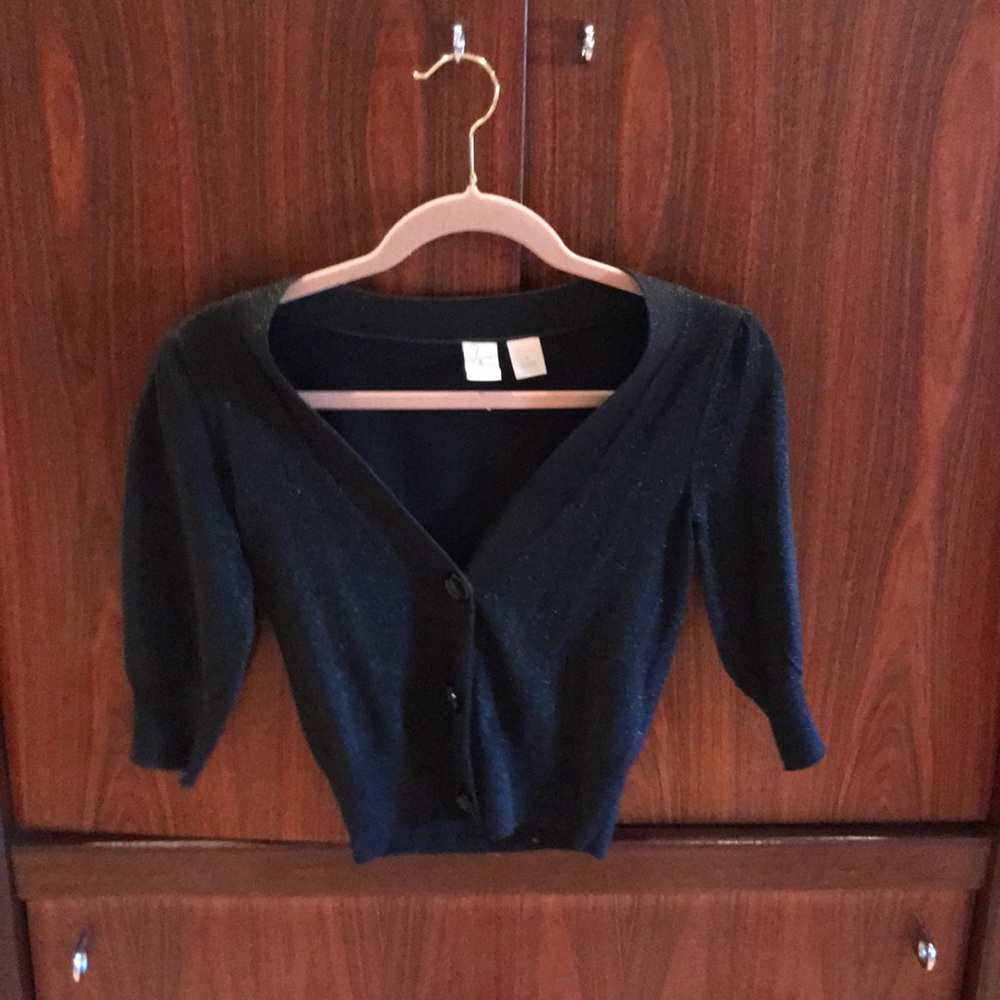 Aqua black sparkly 3/4 sleeve cardigan