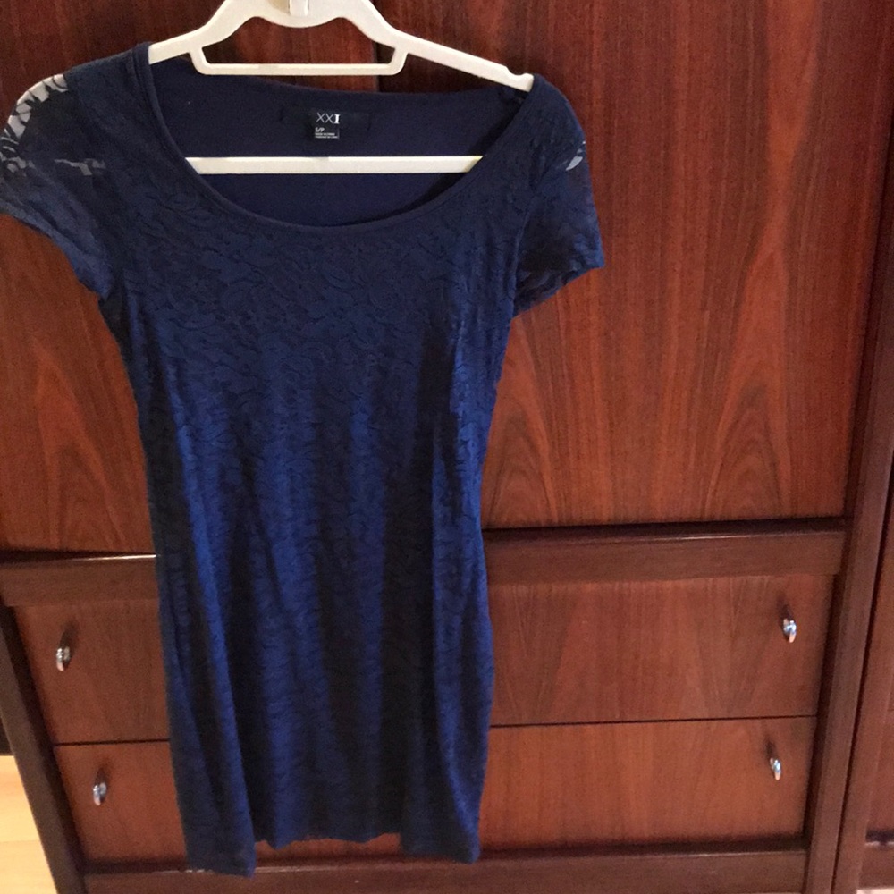 Navy lace short sleeve dress