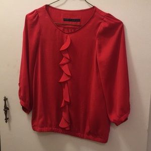 Zara red ruffle blouse