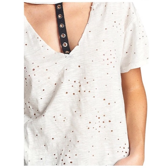 LAST! NWT Distressed Cutout Crewneck White Tee - Picture 3 of 6