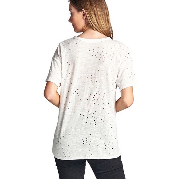 LAST! NWT Distressed Cutout Crewneck White Tee - Picture 4 of 6