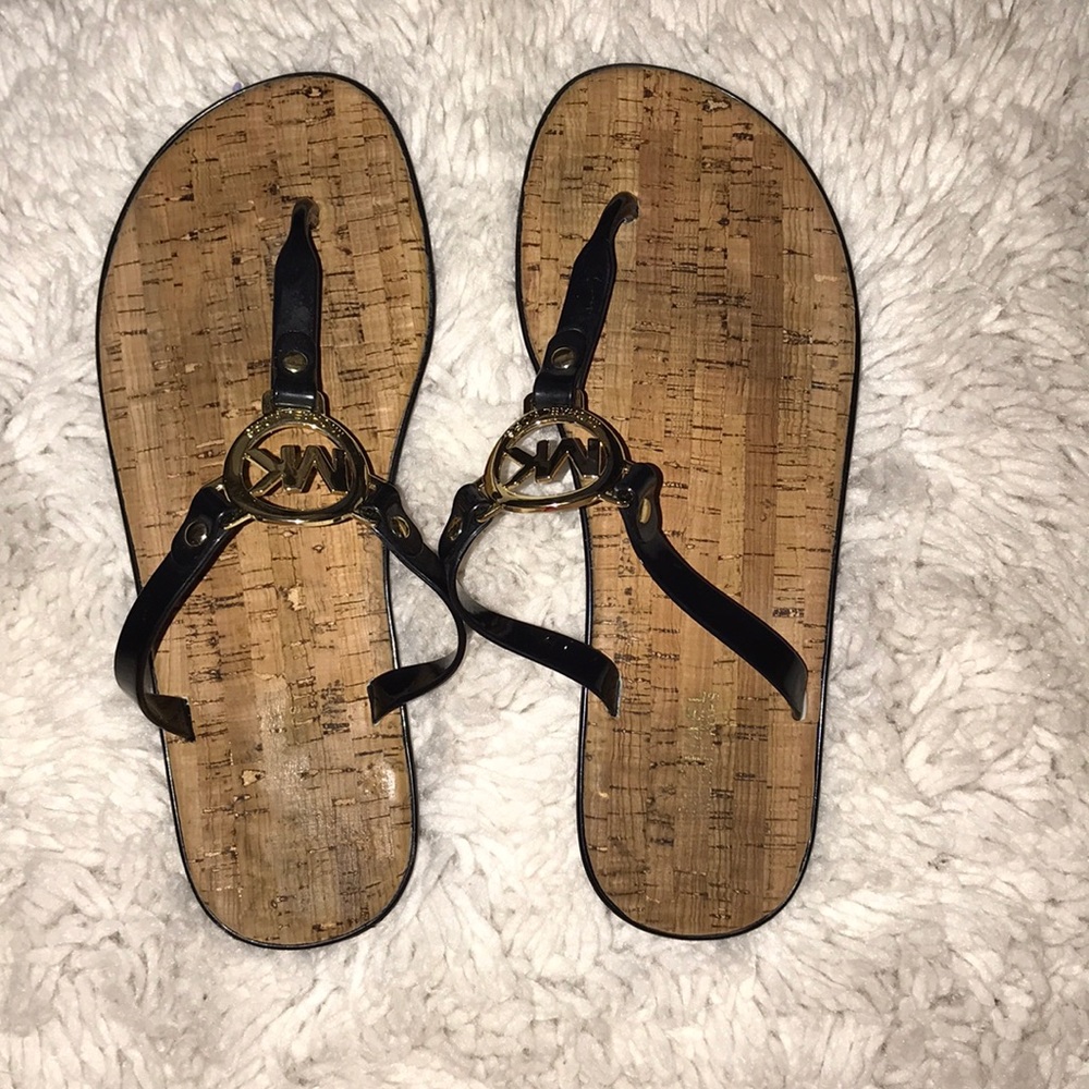 Michael Kors Black Cork Flip Flop Sandals