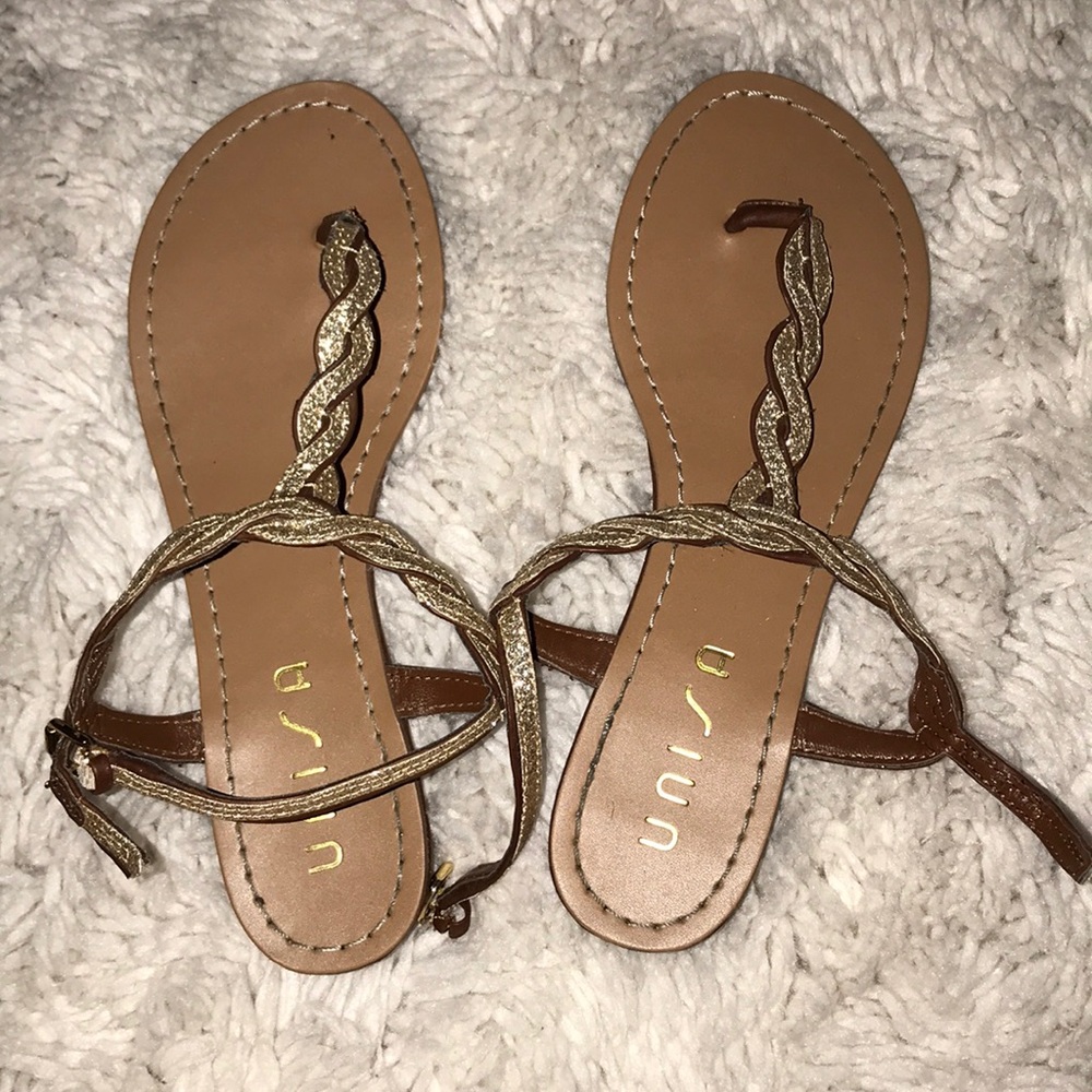 Tan and Sparkled Gold Sandals