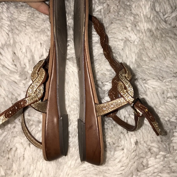 Tan and Sparkled Gold Sandals - Picture 2 of 2