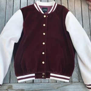 Faux Suede Burgundy/ Cream Varsity Jacket