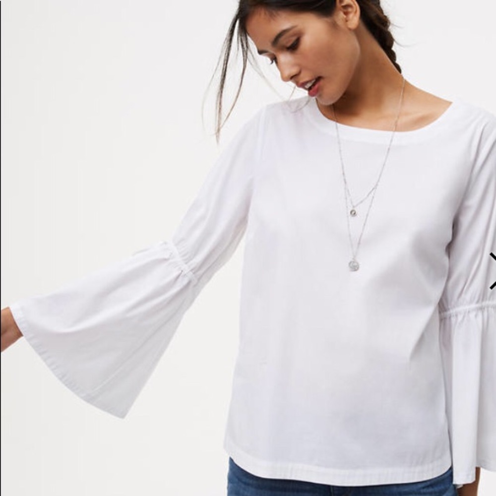 Ann Taylor Large white blouse Bell sleeve tied top