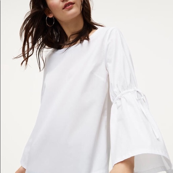 Ann Taylor Large white blouse Bell sleeve tied top - Picture 2 of 6