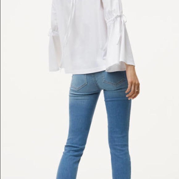 Ann Taylor Large white blouse Bell sleeve tied top - Picture 4 of 6