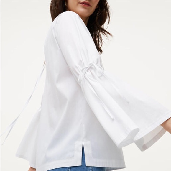 Ann Taylor Large white blouse Bell sleeve tied top - Picture 3 of 6