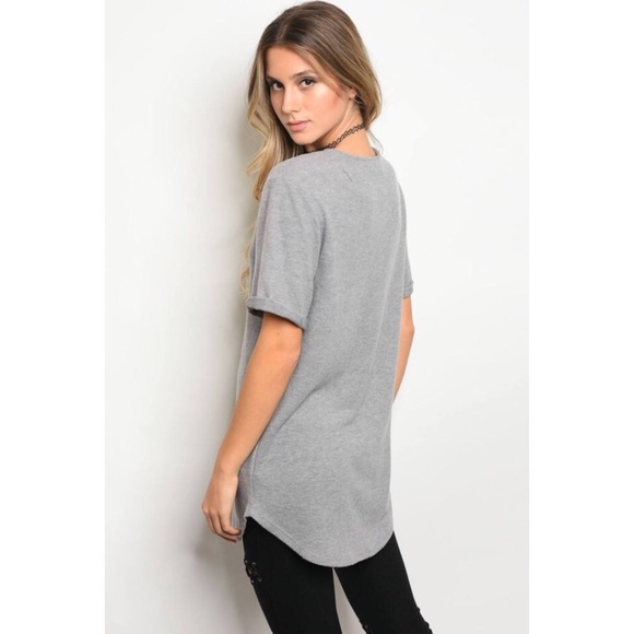 NWT Lace Up Tie Front V-neck Soft Tunic Tee - Picture 4 of 5