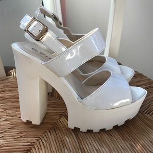 Chunky White Platforms Lug Sole Slingback Open Toe