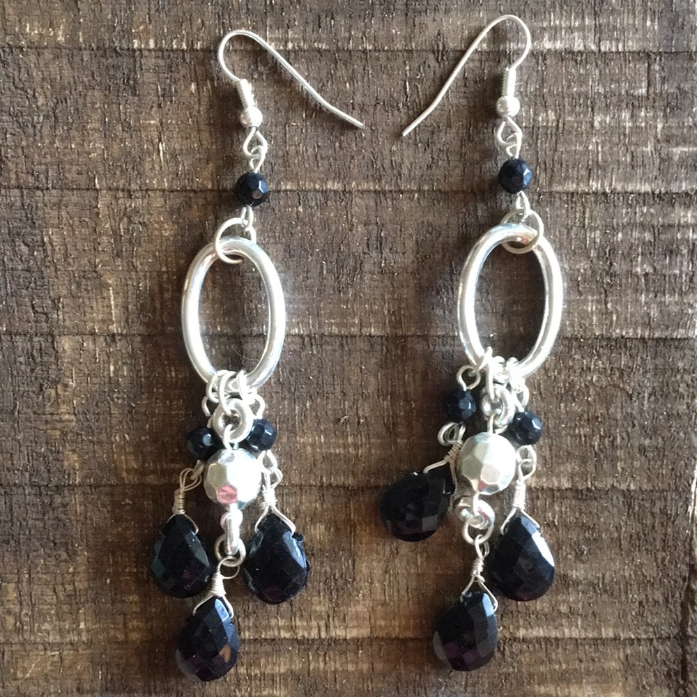 Silver Black stone earrings