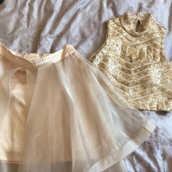 Gold Two Piece Prom Dress - Picture 1 of 8