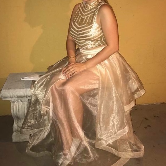 Gold Two Piece Prom Dress - Picture 7 of 8
