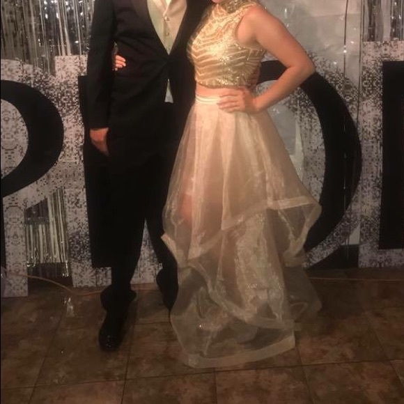 Gold Two Piece Prom Dress - Picture 8 of 8