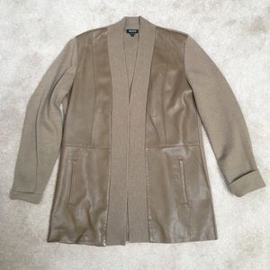 WORTH tan leather and knit cardigan size large