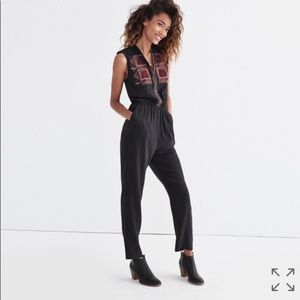 Embroidered silk folkway jumpsuit