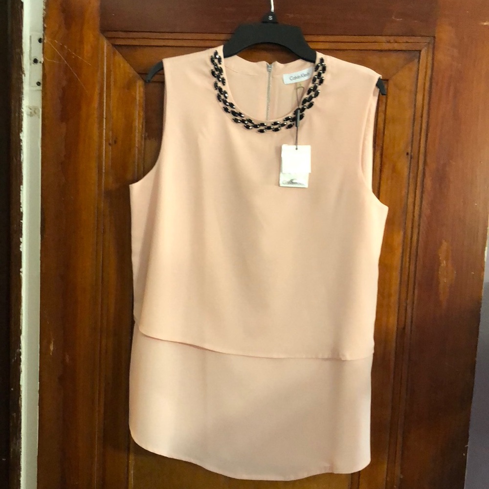 Sleeveless tank with beaded neck