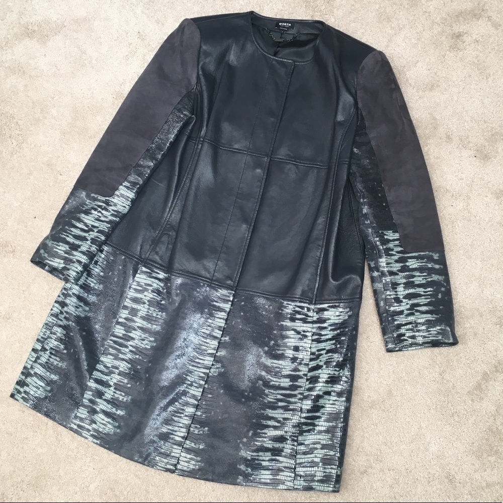 WORTH NY Suede and Leather Navy Snakeskin Jacket
