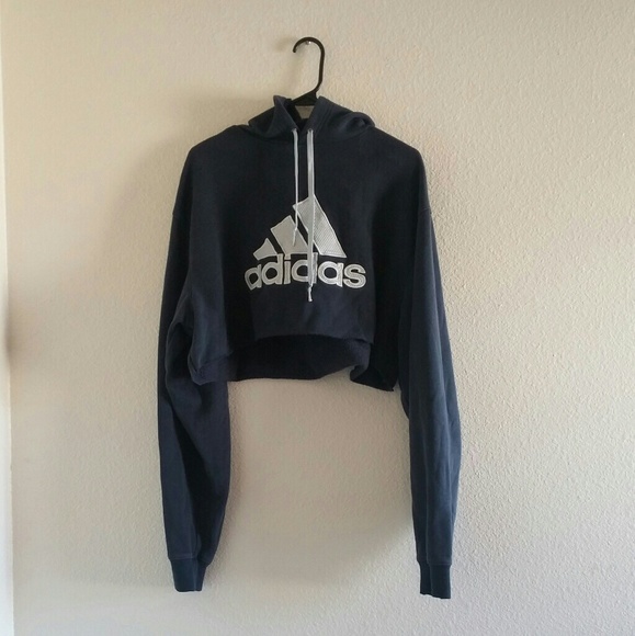 Tops - SOLD MECARI- Navy Adidas Cropped Hoodie