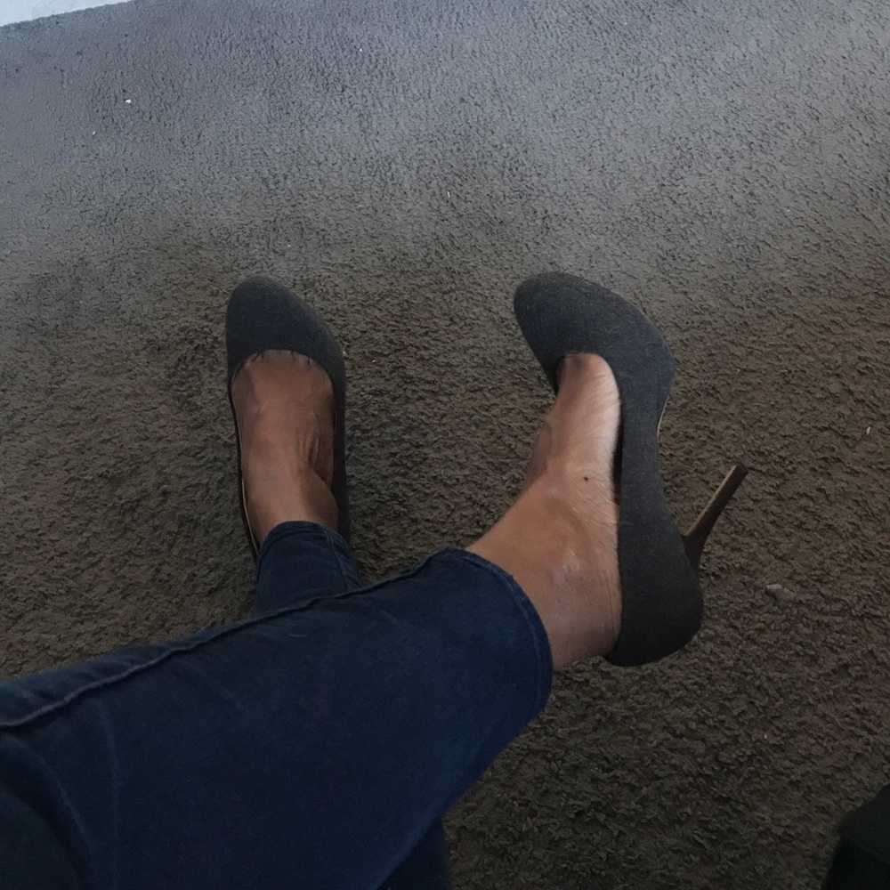 Joan and David Grey Flannel Platform Shoes