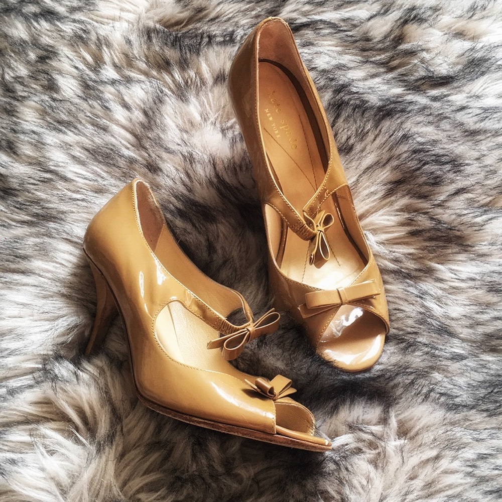 Kate Spade Nude Patent Leather Pumps Double Bows