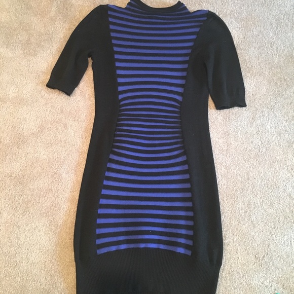 Bodycon black and blue dress with mock turtleneck - Picture 1 of 3