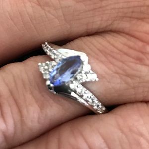 Tanzanite with white zircon ring, marquis cut