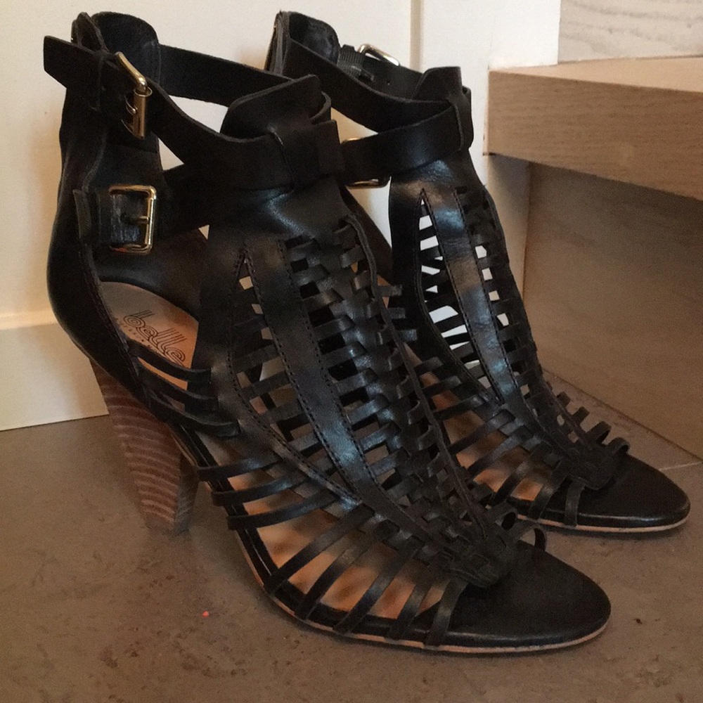 Belle Black Caged Wedges