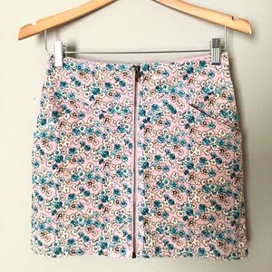 Floral Zip Up Corduroy Trendy A-Line Mini Skirt
