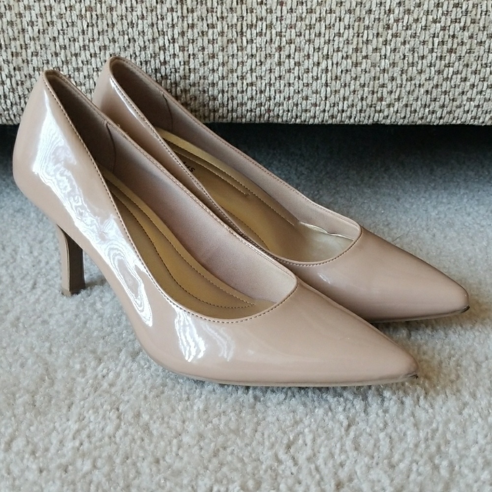 Nude Patent Faux Leather Heels