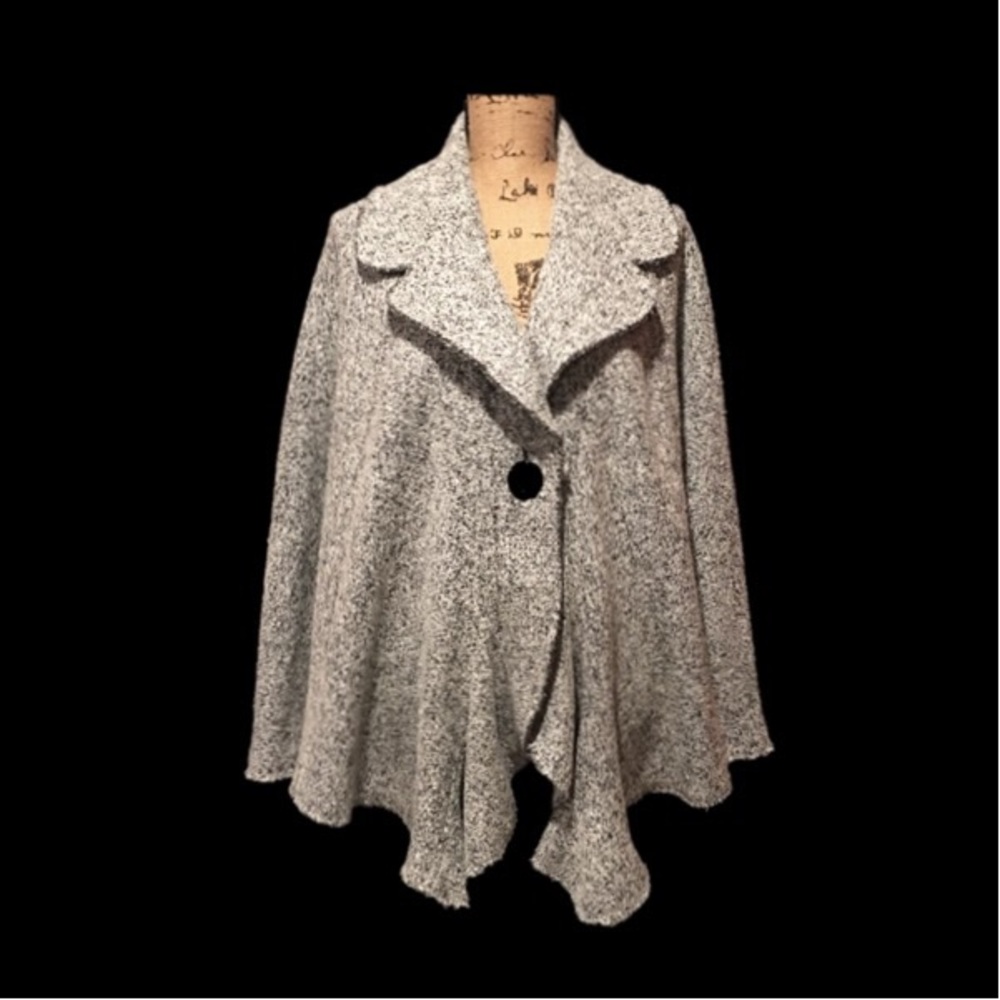Cape Sweater Coat Black & White Heather Wool Blend