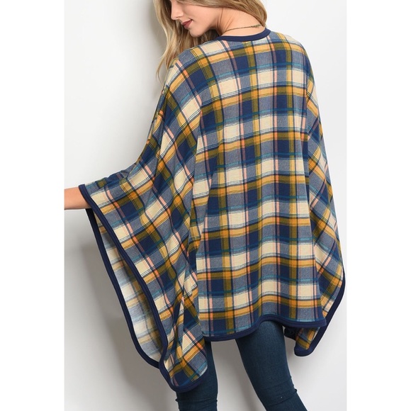Navy and Mustard Plaid Cardigan - Picture 3 of 3