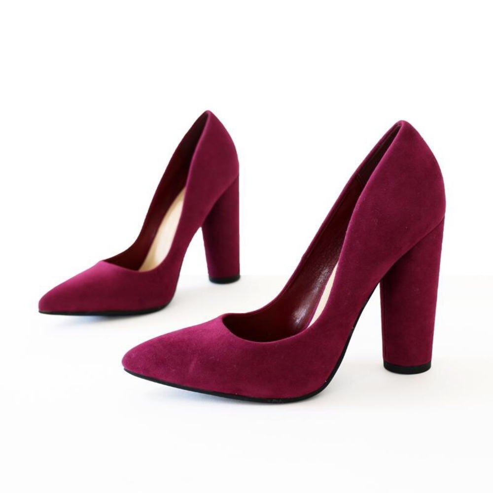 kaiden-plum faux suede heel pump - Picture 2 of 7