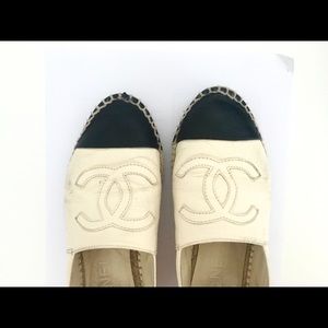 Authentic CHANEL Black White leather espadrilles