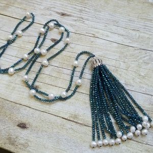 Beautiful beaded tassel and pearl necklace