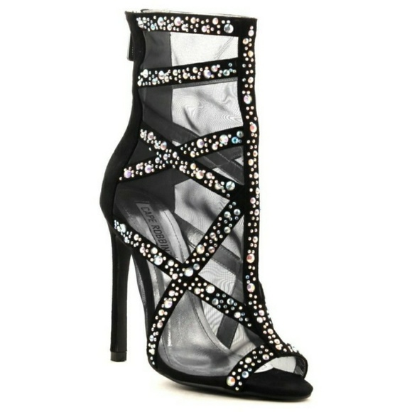 💥5-STARS💥Rhinestone Black Ankle Heel Booties - Picture 2 of 2