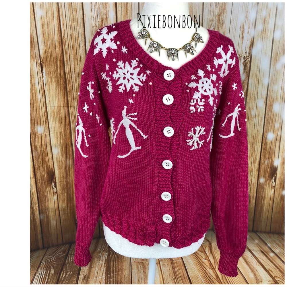 Ugly Christmas Sweater w/ Skiing Snowpeople