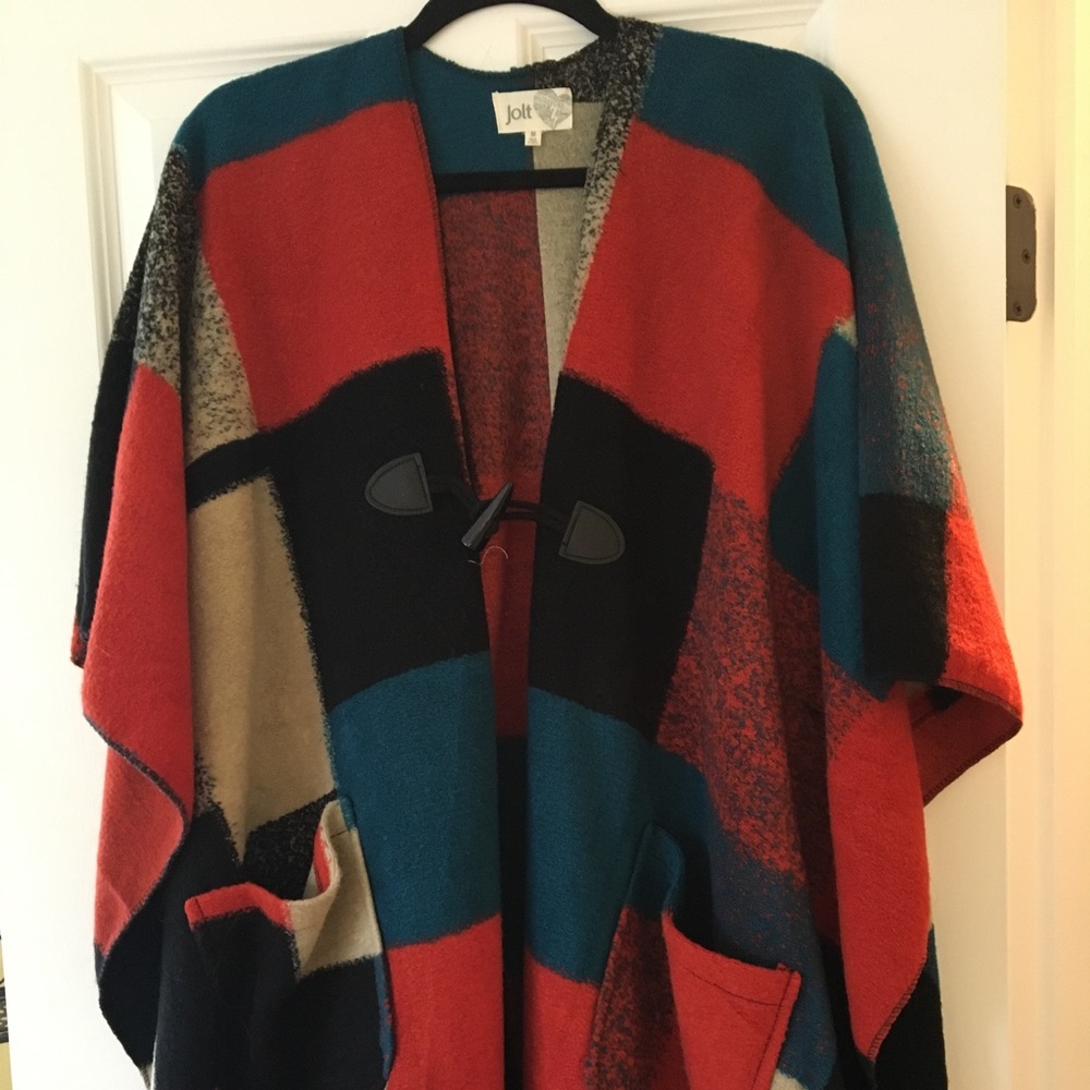 Oversized patchwork poncho coat