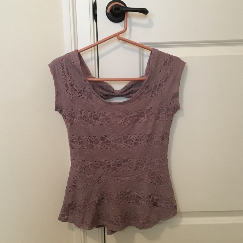 Purple peplum top with bow back