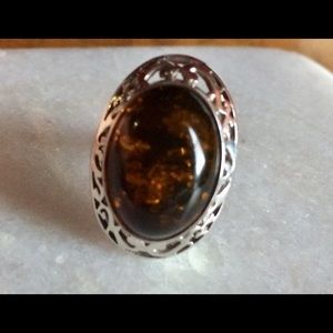 Sterling silver amber ring.