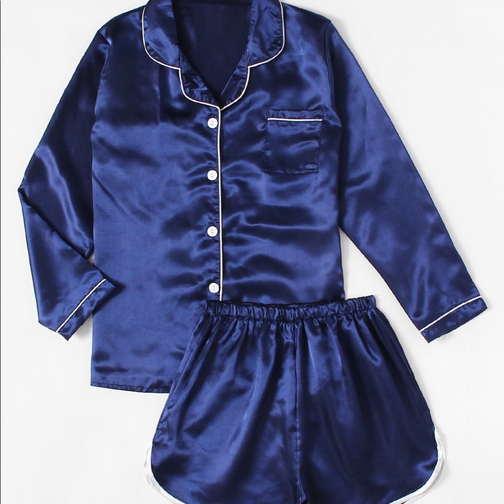 Blue Sateen Pajama Set