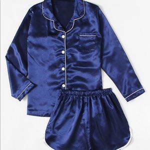 Blue Sateen Pajama Set