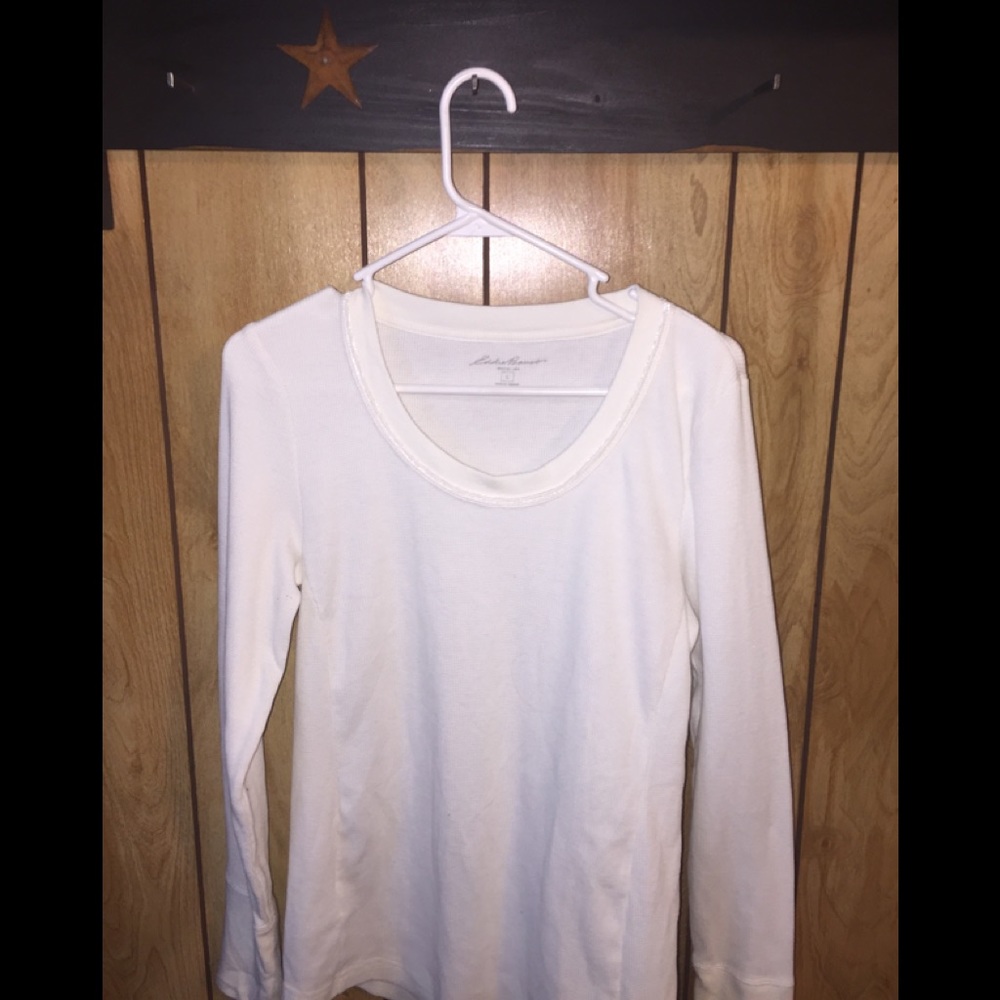 Eddie Bauer Large Cream  Cotton Blend Scoopneck