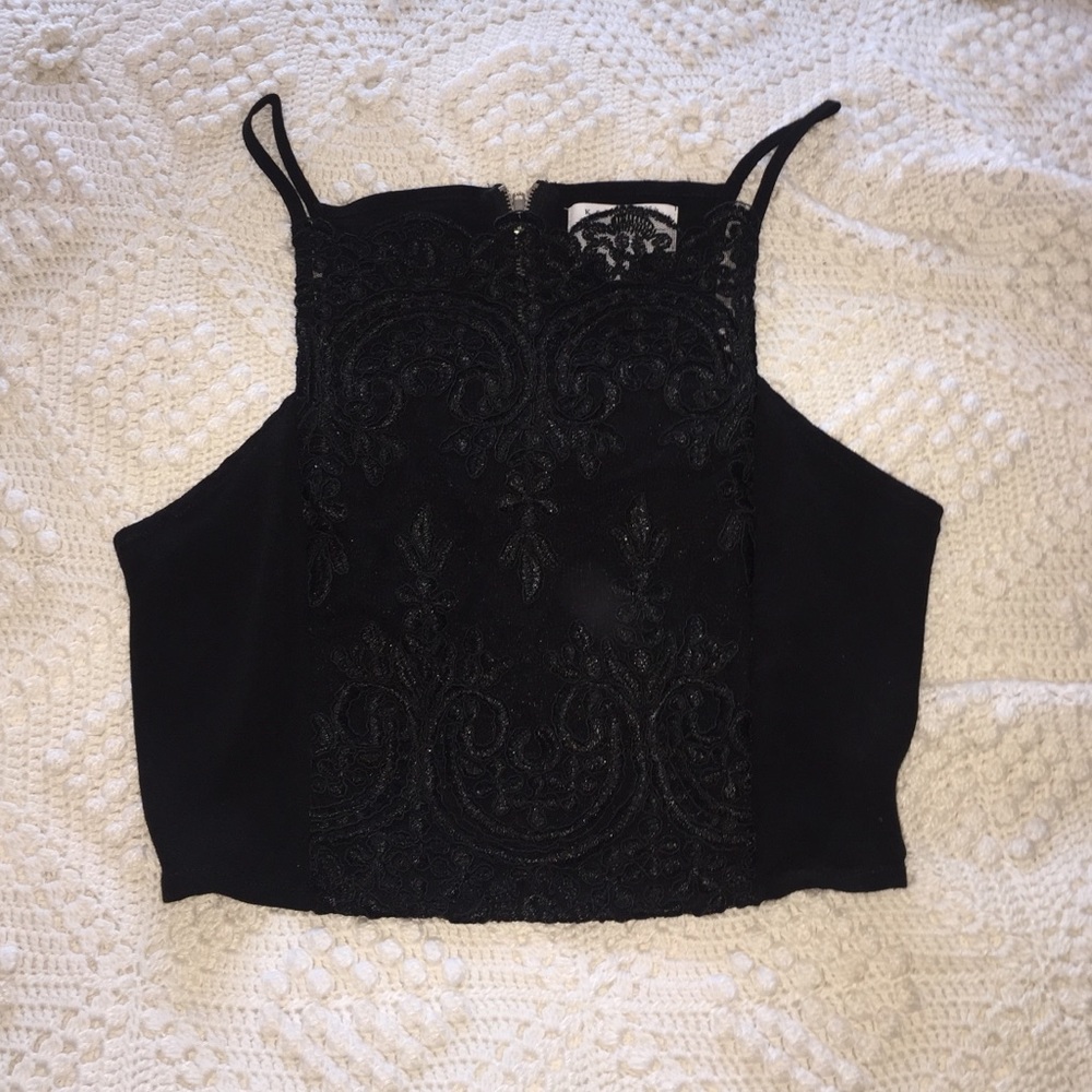 KENDALL AND KYLIE black brocade crop top