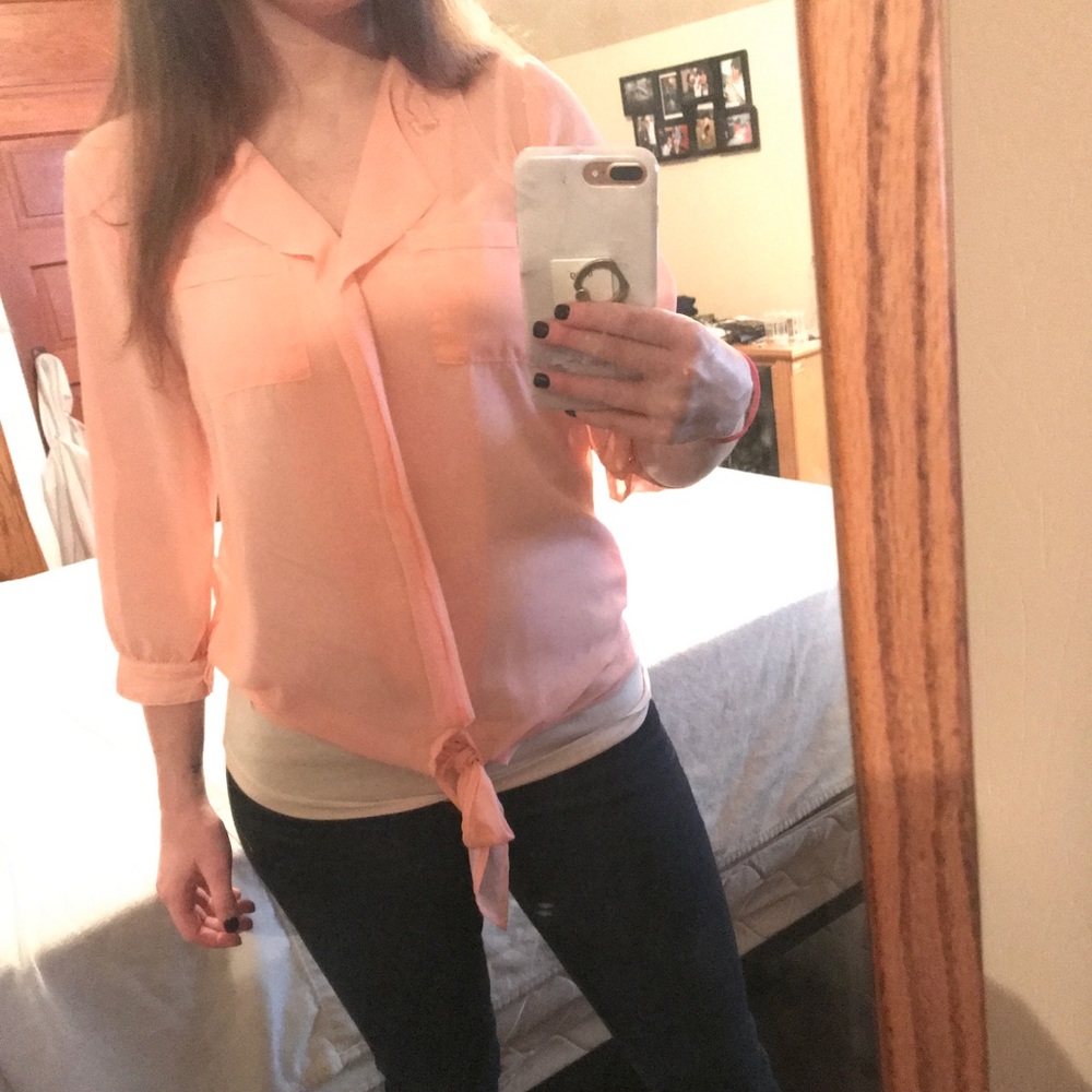 🌹Pink sheer 3/4 sleeve top