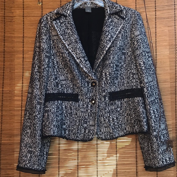 Ann Taylor tweed blazer chiffon career fringe chic - Picture 1 of 8