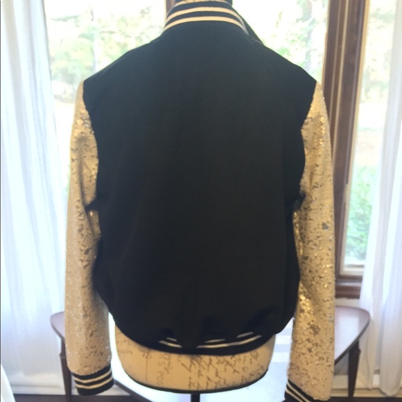 F21 Black Bomber/Baseball Jacket Sequin sleeves M - Picture 7 of 7