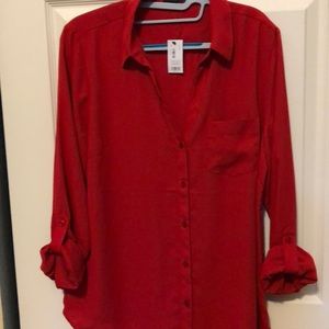 NWT Red Button up Blouse with adjustable arms