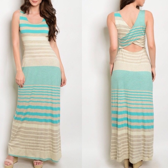 Boutique Dresses & Skirts - 🆕🇺🇸Mint & Tan Cut-Out Tank Maxi Dress